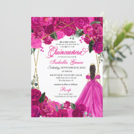 Elegant Fuchsia Pink Floral Quinceanera Geburtstag Einladung