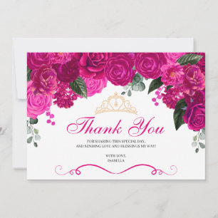 Elegant Fuchsia Pink Gold Floral Quinceanera als Dankeskarte