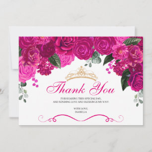 Elegant Fuchsia Pink Gold Floral Quinceanera Dankeskarte