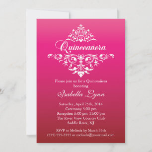 Elegant Fuchsia Pink Ombre Quinceañera Party Einladung