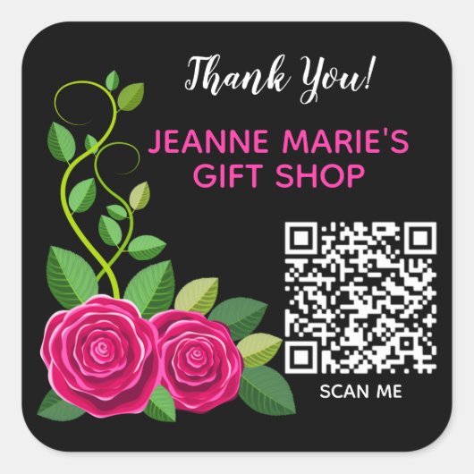 Elegant Fuchsia Pink Rose Blume Danke QR Code Quadratischer Aufkleber (Vorderseite)