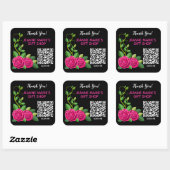 Elegant Fuchsia Pink Rose Blume Danke QR Code Quadratischer Aufkleber (Blatt)