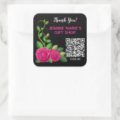 Elegant Fuchsia Pink Rose Blume Danke QR Code Quadratischer Aufkleber (Tasche)