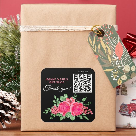 Elegant Fuchsia Pink Rose Blume Danke QR Code Quadratischer Aufkleber (Feiertag)