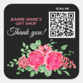 Elegant Fuchsia Pink Rose Blume Danke QR Code Quadratischer Aufkleber (Vorderseite)