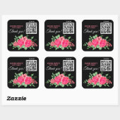 Elegant Fuchsia Pink Rose Blume Danke QR Code Quadratischer Aufkleber (Blatt)