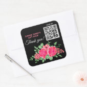 Elegant Fuchsia Pink Rose Blume Danke QR Code Quadratischer Aufkleber (Umschlag)