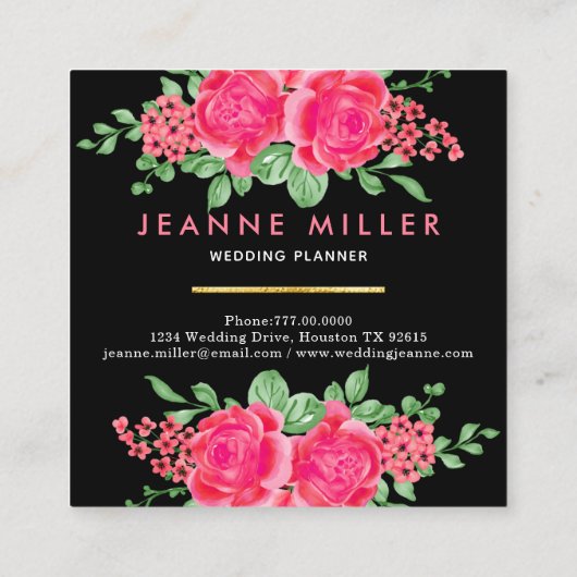 Elegant Fuchsia Pink Rose Blume Hochzeitsplaner Quadratische Visitenkarte (Rückseite)