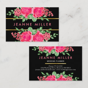 Elegant Fuchsia Pink Rose Blume Hochzeitsplaner Visitenkarte