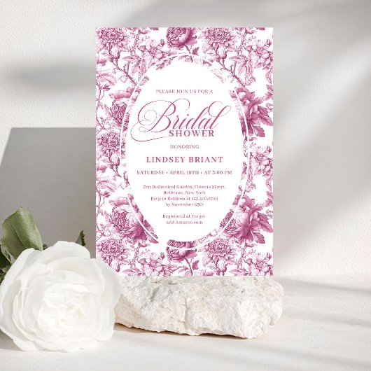 Elegant Fuchsia Pink Roses Pattern Bridal Shower  Einladung