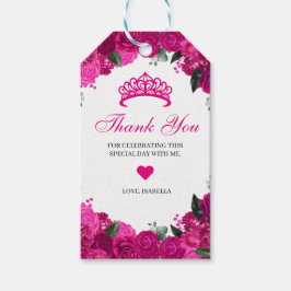 Elegant Fuchsia Pink Silver Floral Danke Geschenk Geschenkanhänger