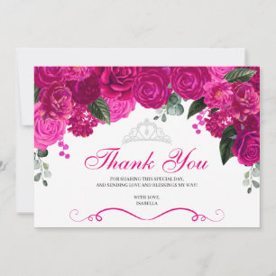 Elegant Fuchsia Pink Silver Floral Quinceanera Th Dankeskarte