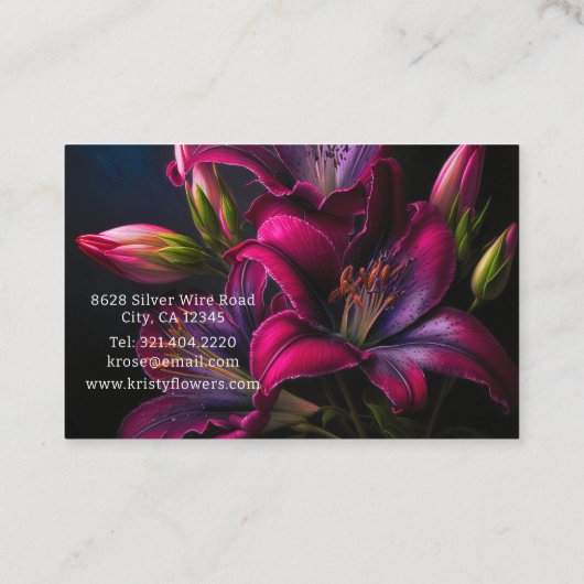 Elegant Fuchsia Red Burgundy Lily Blume Florist Visitenkarte (Rückseite)