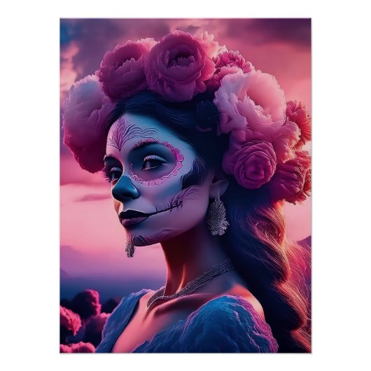 Elegant Fuchsia Roses Day of the Dead Catrina Poster (Vorderseite)