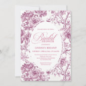 Elegant Fuchsia Toile Roses Bridal Shower Invite Einladung (Vorderseite)