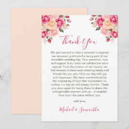 Elegant Fucia Pink und Elfenbeinküste Rose Hochzei Dankeskarte