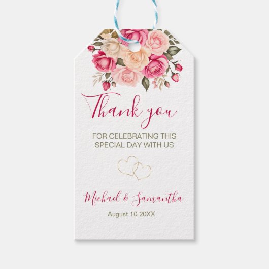 Elegant Fucia Pink und Elfenbeinküste Rose Hochzei Geschenkanhänger (Vorderseite)