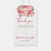 Elegant Fucia Pink und Elfenbeinküste Rose Hochzei Geschenkanhänger (Rückseite)