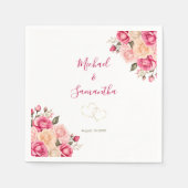 Elegant Fucia Pink und Elfenbeinküste Rose Hochzei Serviette (Vorderseite)