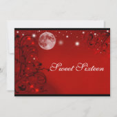 Elegant Full Moon Red Schwarz-weiß, 16 . Geburtsta Einladung (Vorderseite)