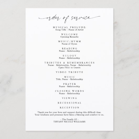 Elegant Funeral Celebration of Life Photo Script Programm (Rückseite)