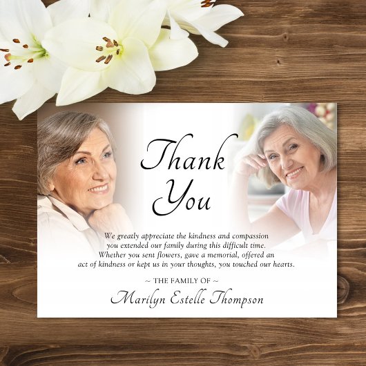 Elegant Funeral Memorial 2 Photos Thank You Dankeskarte
