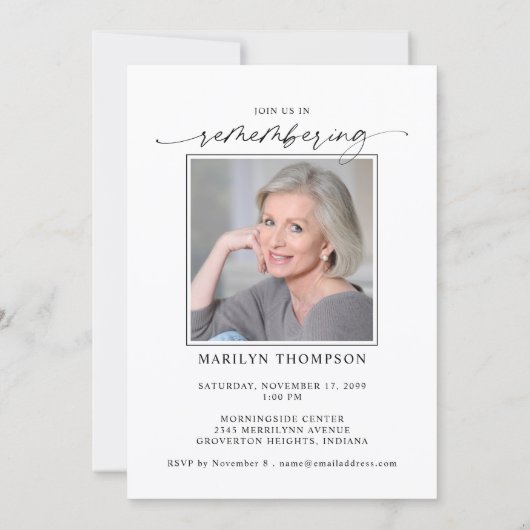 Elegant Funeral Memorial Photo In Loving Memory Einladung (Rückseite)