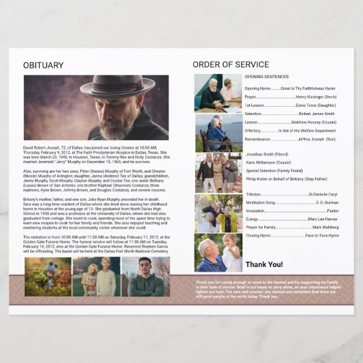 Elegant Funeral Program Template (Rückseite)