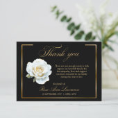 Elegant Funeral White Rose Gold Frame Dankeskarte (Stehend Vorderseite)
