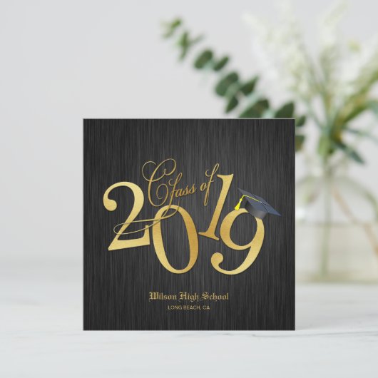 Elegant Funky Gold Class 2019 Abschluss Einladung (Stehend Vorderseite)