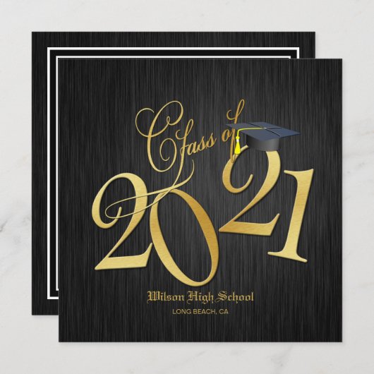 Elegant Funky Gold Class of 2021 Graduation Einladung (Vorne/Hinten)