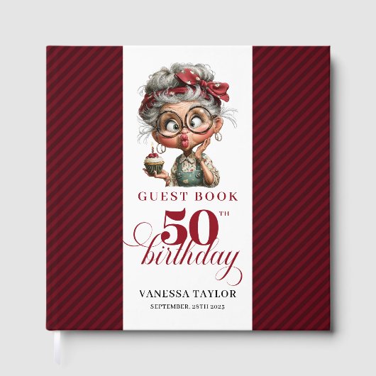 Elegant Funny Lady 50th Birthday Humor Guest Book Gästebuch (Vorderseite)