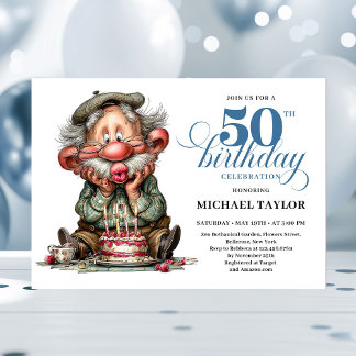 Elegant Funny Man 50th Birthday Humor Cartoon  Einladung