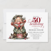 Elegant Funny Man 50th Birthday Humor Cartoon Einladung (Vorderseite)
