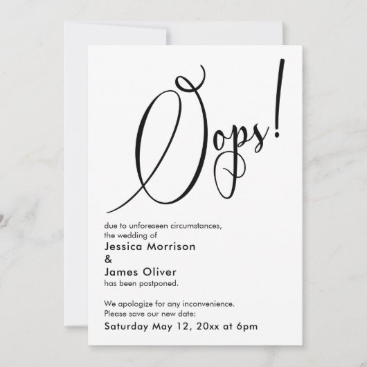 Elegant Funny "Oops!" Verspätete Hochzeitskarte Einladung (Vorderseite)
