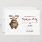 Elegant Funny Reindeer red green holiday card Einladung (Vorderseite)