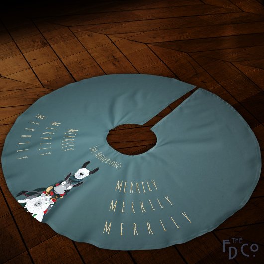 Elegant Funny Sheep Donkey Llama Turquoise Polyester Weihnachtsbaumdecke