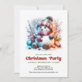 Elegant funny snowman holiday invite red green einladung (Vorderseite)