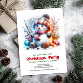 Elegant funny snowman holiday invite red green einladung
