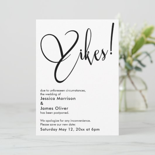 Elegant Funny "Yikes" - Verspätete Hochzeitskarte Einladung (Stehend Vorderseite)