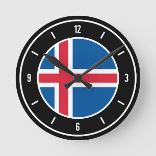 Elegant für die Flagge Islands Runde Wanduhr
