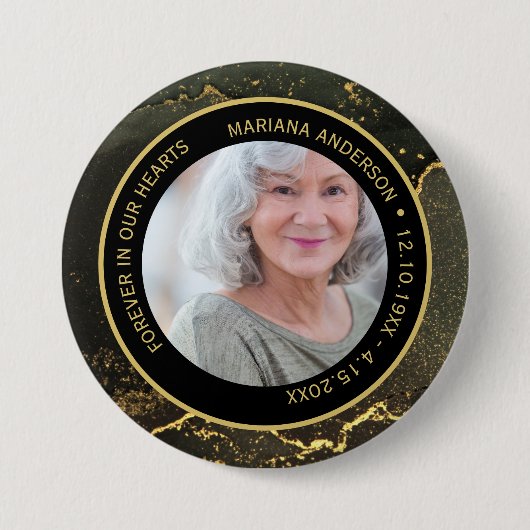 Elegant für immer in unseren Herzen Gold Gedenkbut Button (Vorderseite)