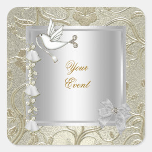Elegant für jedes Ereignis Gold Silber Weiß Taube  Quadratischer Aufkleber