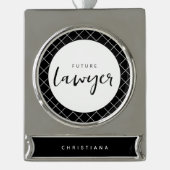 Elegant Future Lawyer Karo Pattern Personalisiert Banner-Ornament Silber (Vorderseite)