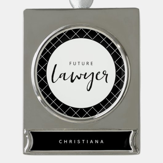 Elegant Future Lawyer Karo Pattern Personalisiert Banner-Ornament Silber (Vorderseite)