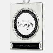 Elegant Future Lawyer Karo Pattern Personalisiert Banner-Ornament Silber (Links)