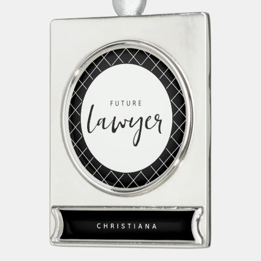 Elegant Future Lawyer Karo Pattern Personalisiert Banner-Ornament Silber (Links)