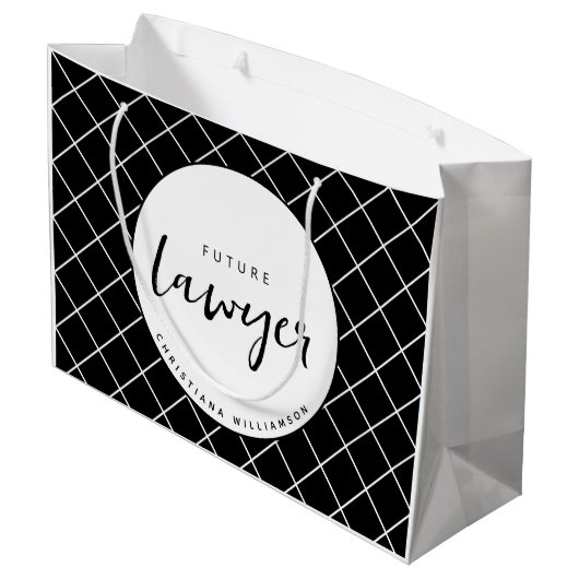 Elegant Future Lawyer Karo Pattern Personalisiert Große Geschenktüte (Rückseite Schrägansicht)