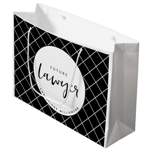 Elegant Future Lawyer Karo Pattern Personalisiert Große Geschenktüte (Vorderseite Schrägansicht)