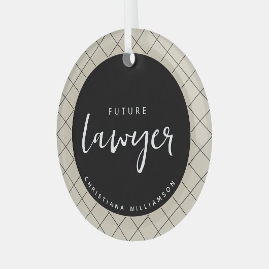 Elegant Future Lawyer Karo Pattern Personalisiert Ornament Aus Glas (Vorderseite links)